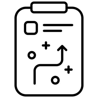 Clipboard with strategy or game plan diagram.