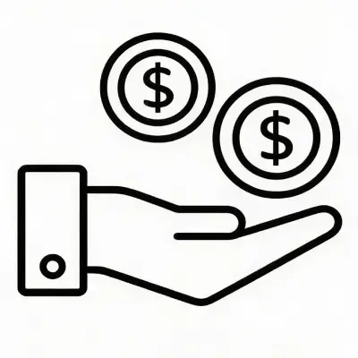 Hand holding coins with dollar signs.