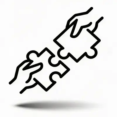 Two puzzle pieces connecting, symbolizing unity or collaboration.
