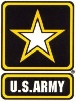 The U.S. Army logo featuring a white star with a yellow outline on a black background.