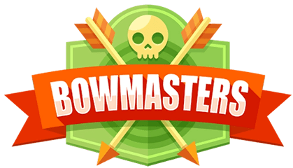 Bowmasters game logo with crossed arrows and skull icon.