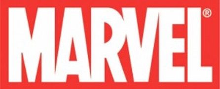 The Marvel logo in white on a red background.