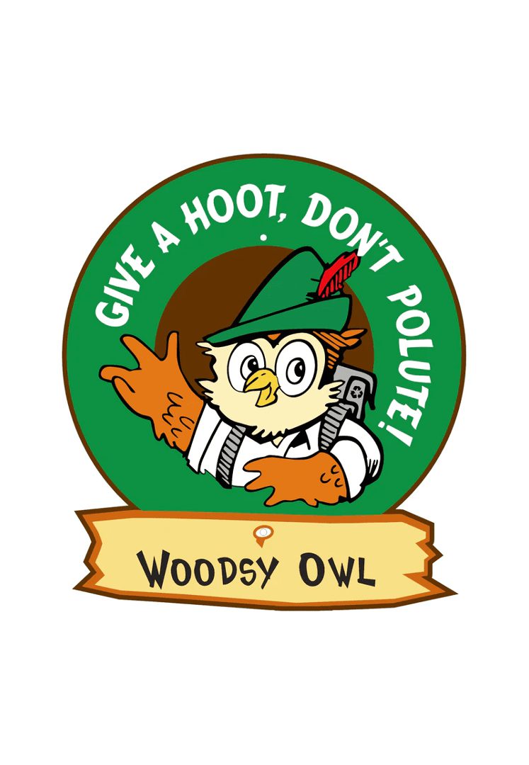 Woodsy Owl mascot with message to prevent pollution.