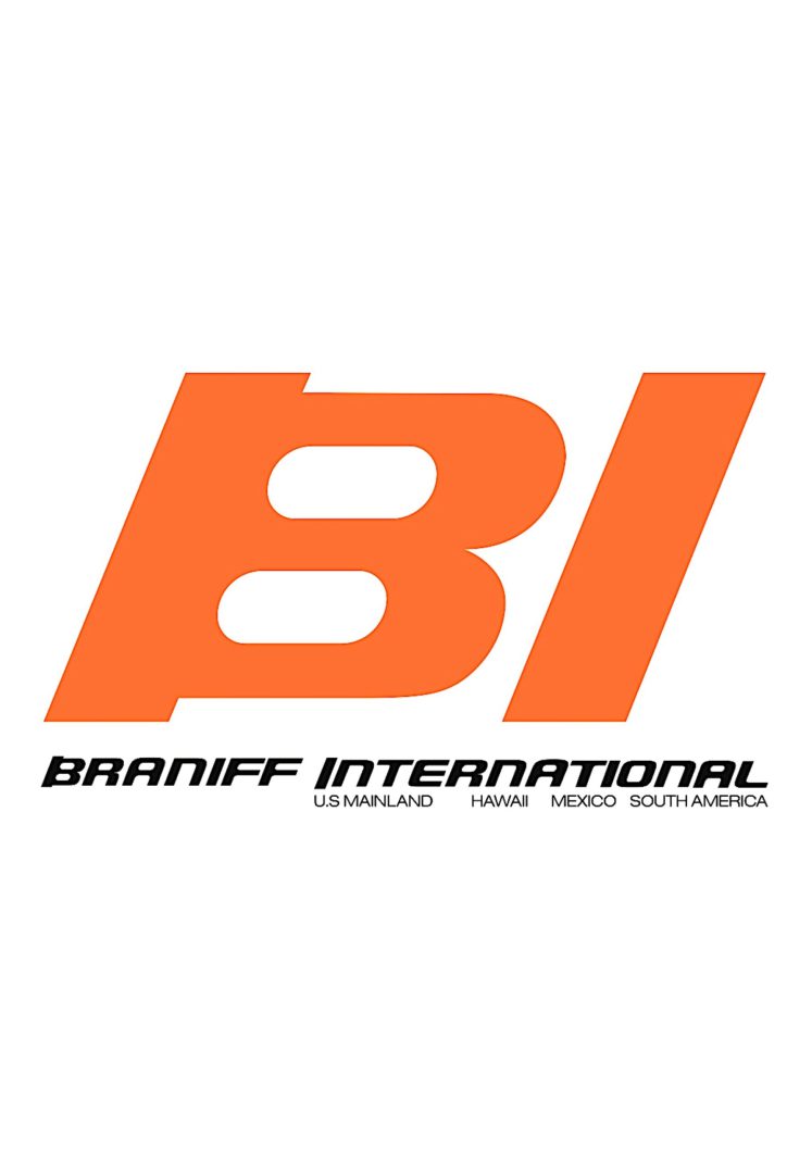 Braniff International Airlines logo in orange and black.