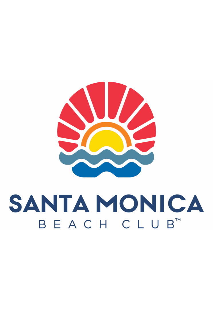 Logo of Santa Monica Beach Club with sun and waves.
